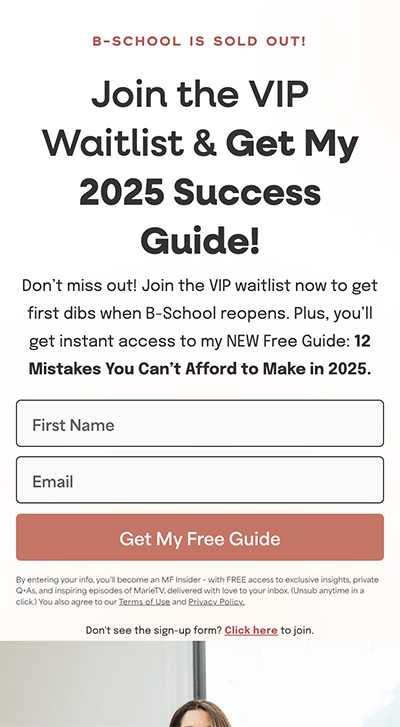 marieforleobschool-mobile-landing-page - SeedProd Marie Forleo mobile landing page example